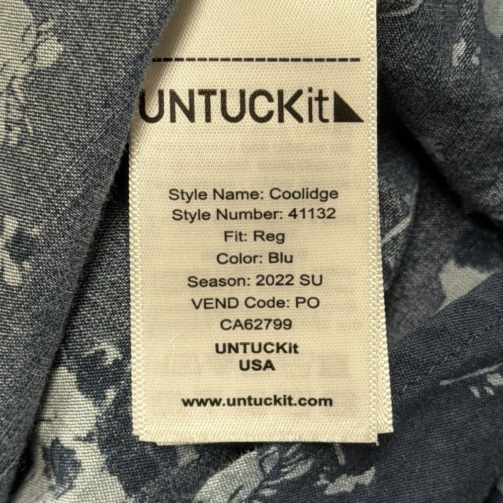UNTUCKit Coolidge Shirt Mens M Blue 100% Cotton Floral Short Sleeve Button Up - Picture 4 of 8